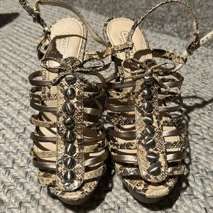 Coach Sarafina Tan Gold Metallic Snakeskin Gladiator Sandal